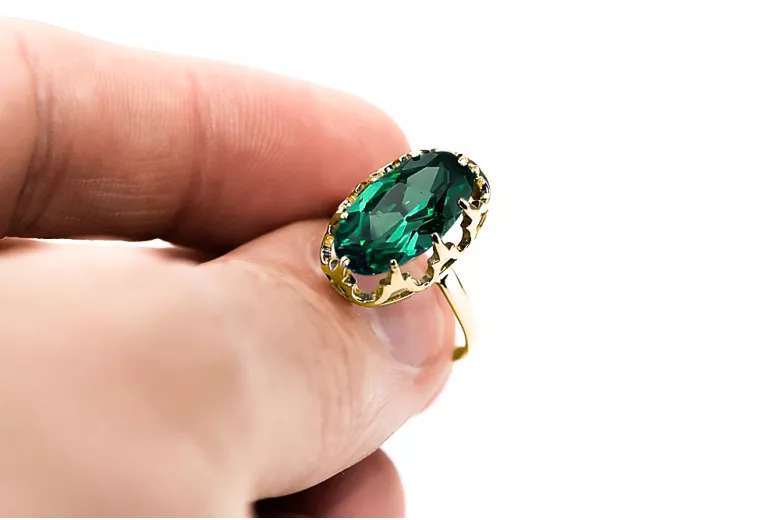 Anneau Bijoux vintage Émeraude Or jaune 14 carats vrc253y